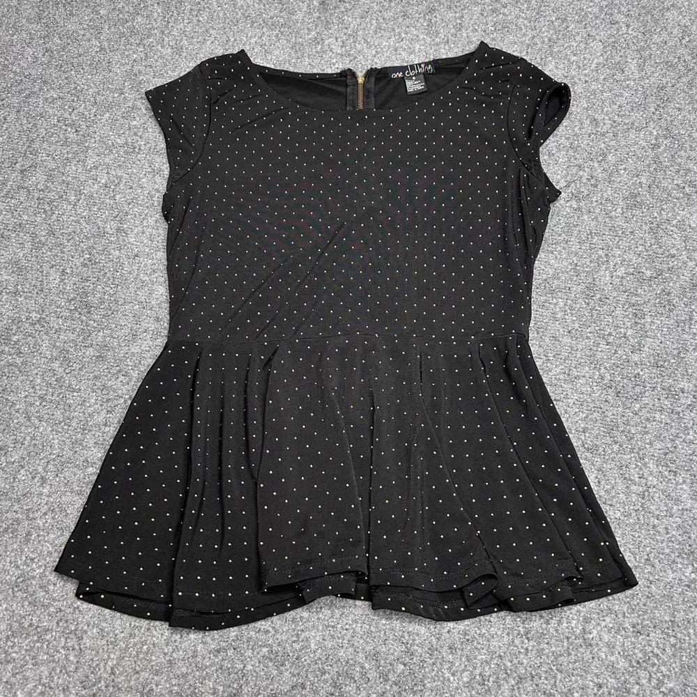One Clothing Y2K black gold polka dot babydoll top ruffle detail Size Small